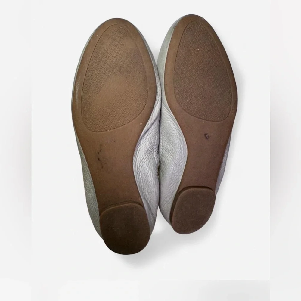 Tory Burch Silver Leather Logo Ballet Flats